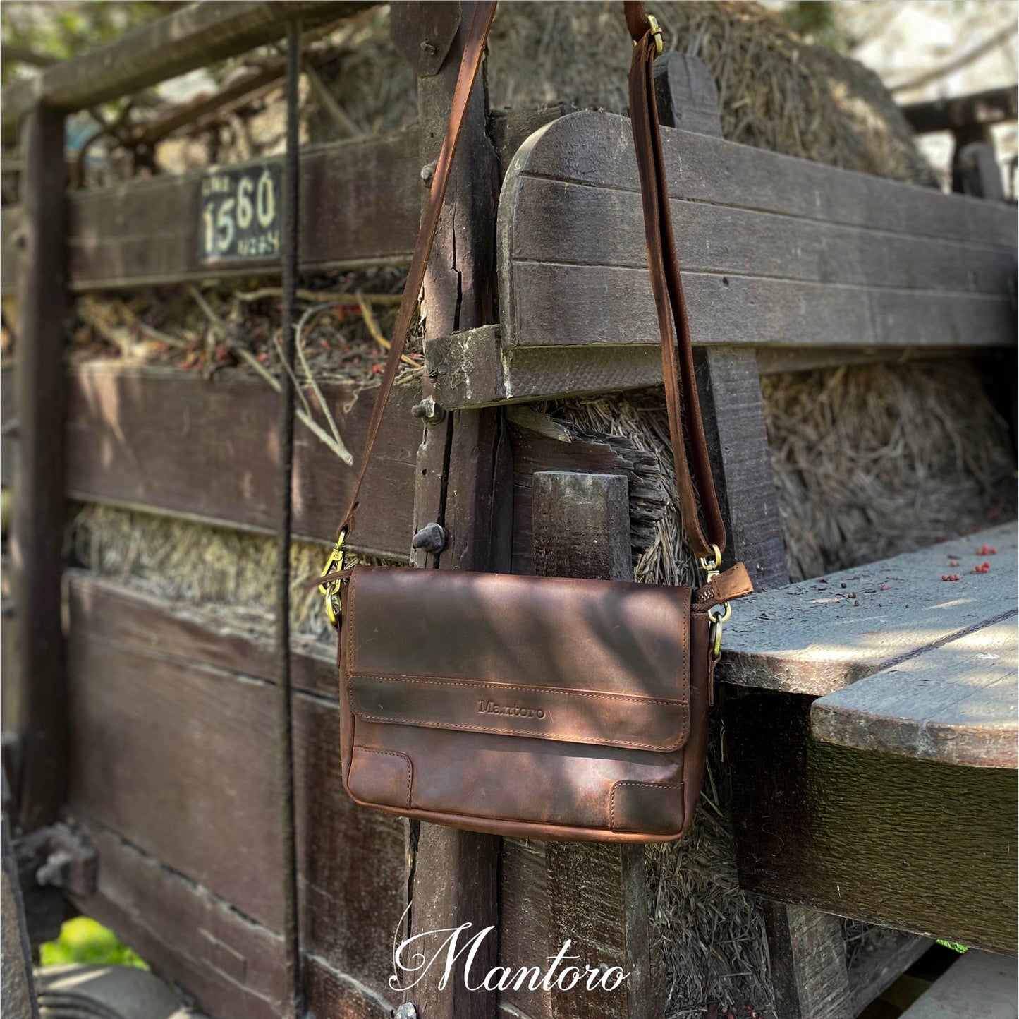 Crossbody cuero vacuno marrón para hombre
