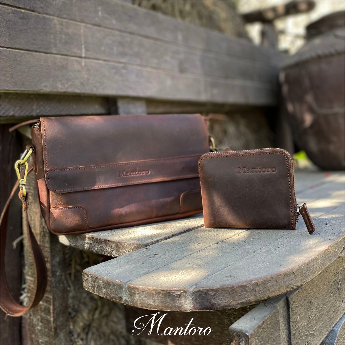 Pack Billetera Cowboy + Crossbody cuero rústico