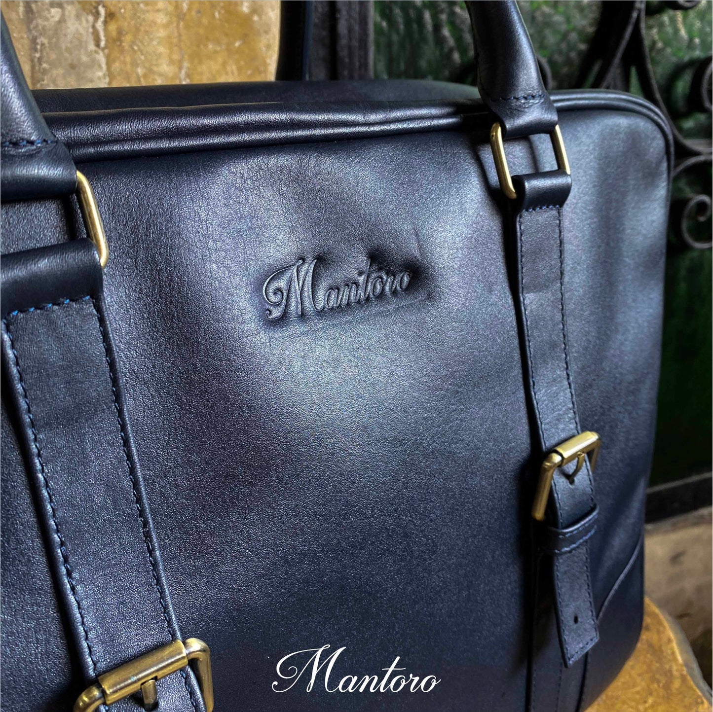 Sample blue cowhide briefcase