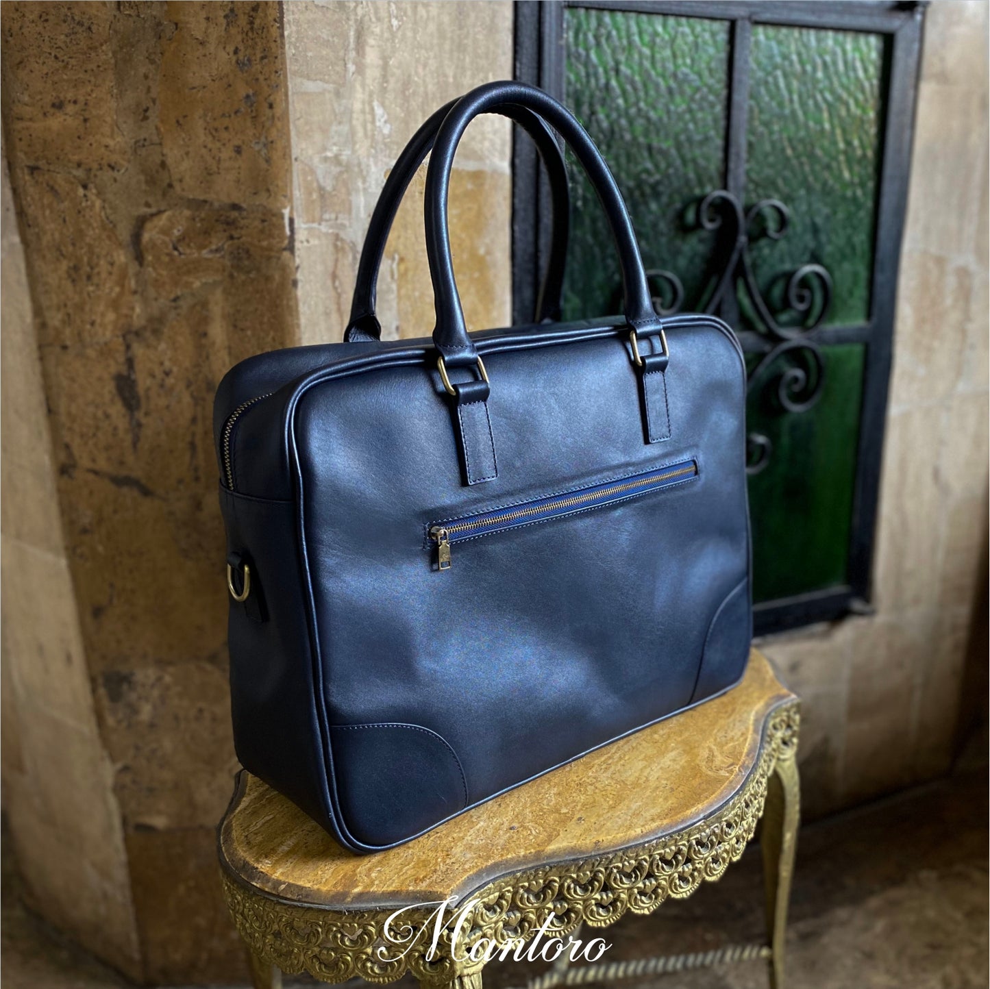 Sample blue cowhide briefcase