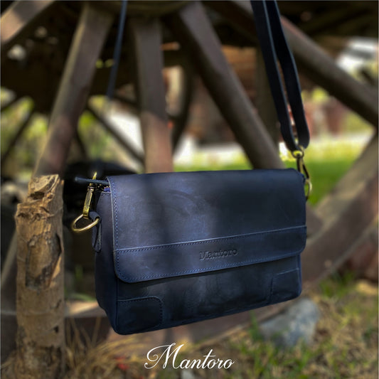 Crossbody cuero vacuno azul para hombre