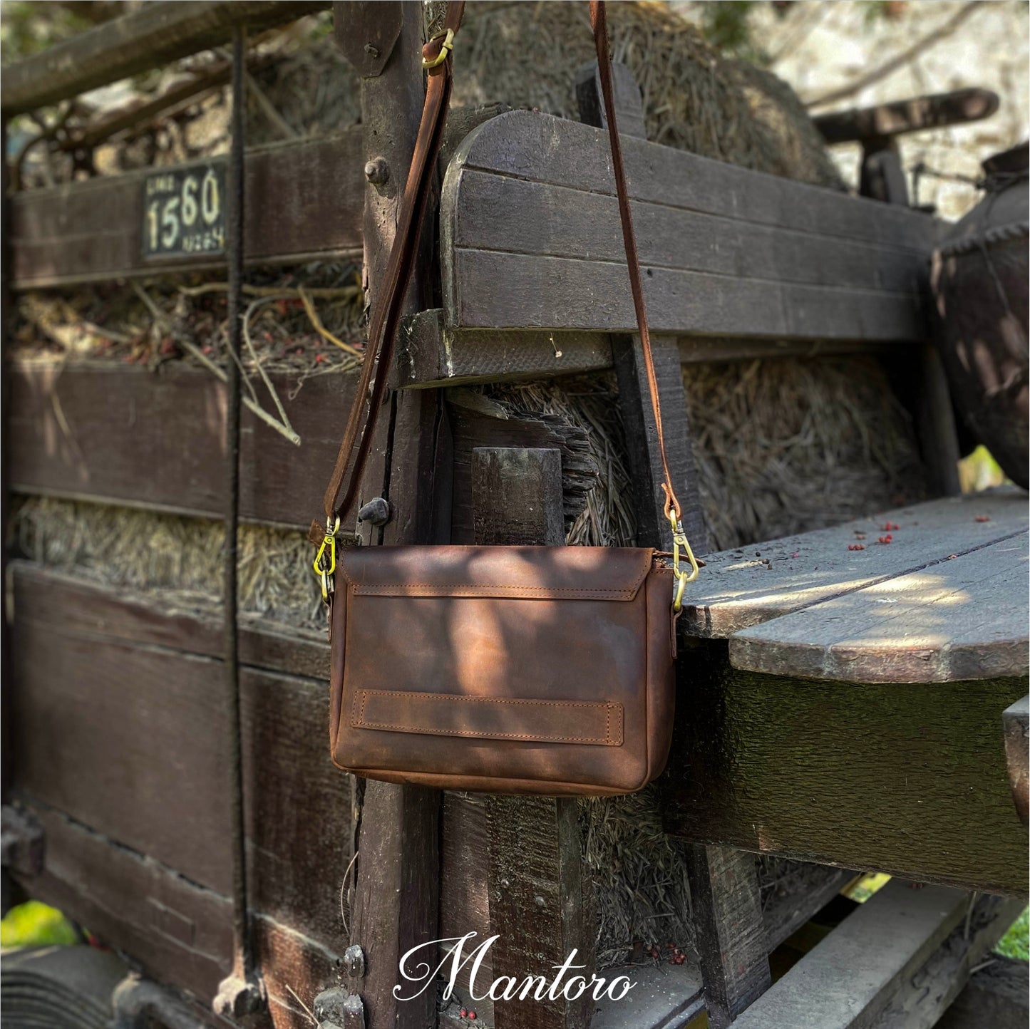 Crossbody cuero vacuno marrón posterior para hombre