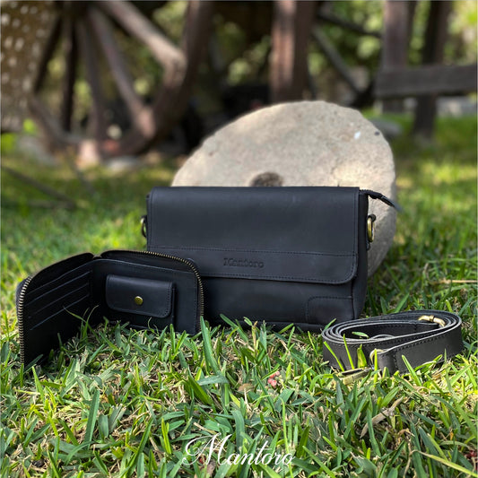 Crossbody cuero vacuno negro para hombre