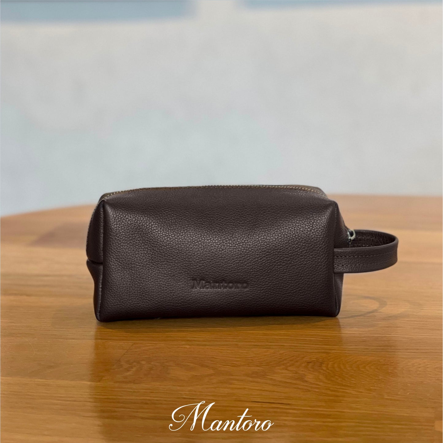 Mini neceser cuero marron posterior