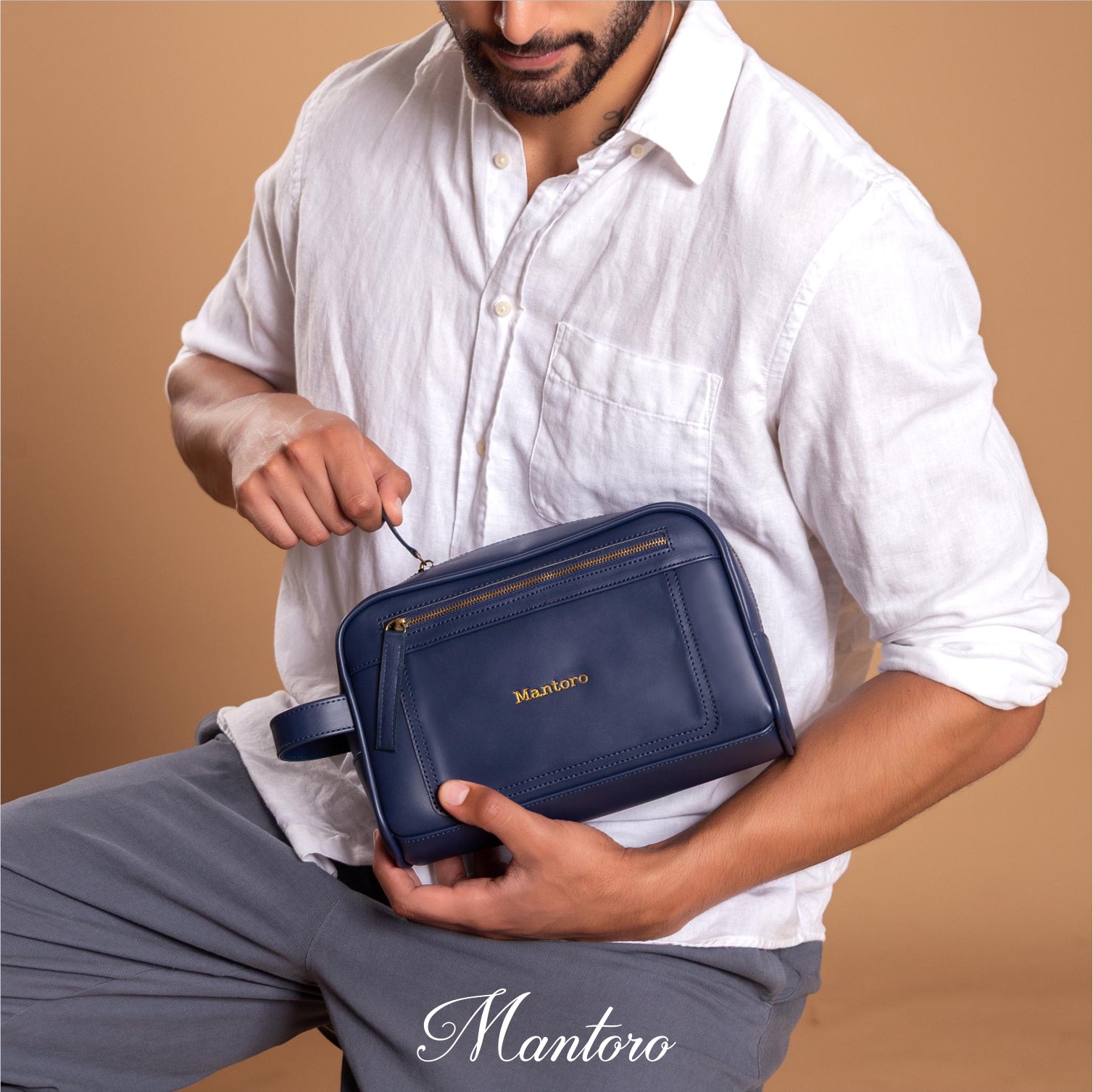 Neceser azul para hombres cuero vegano