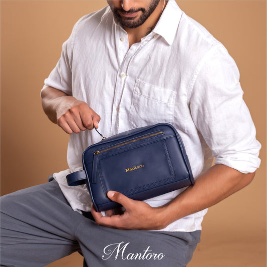 Neceser azul para hombres cuero vegano