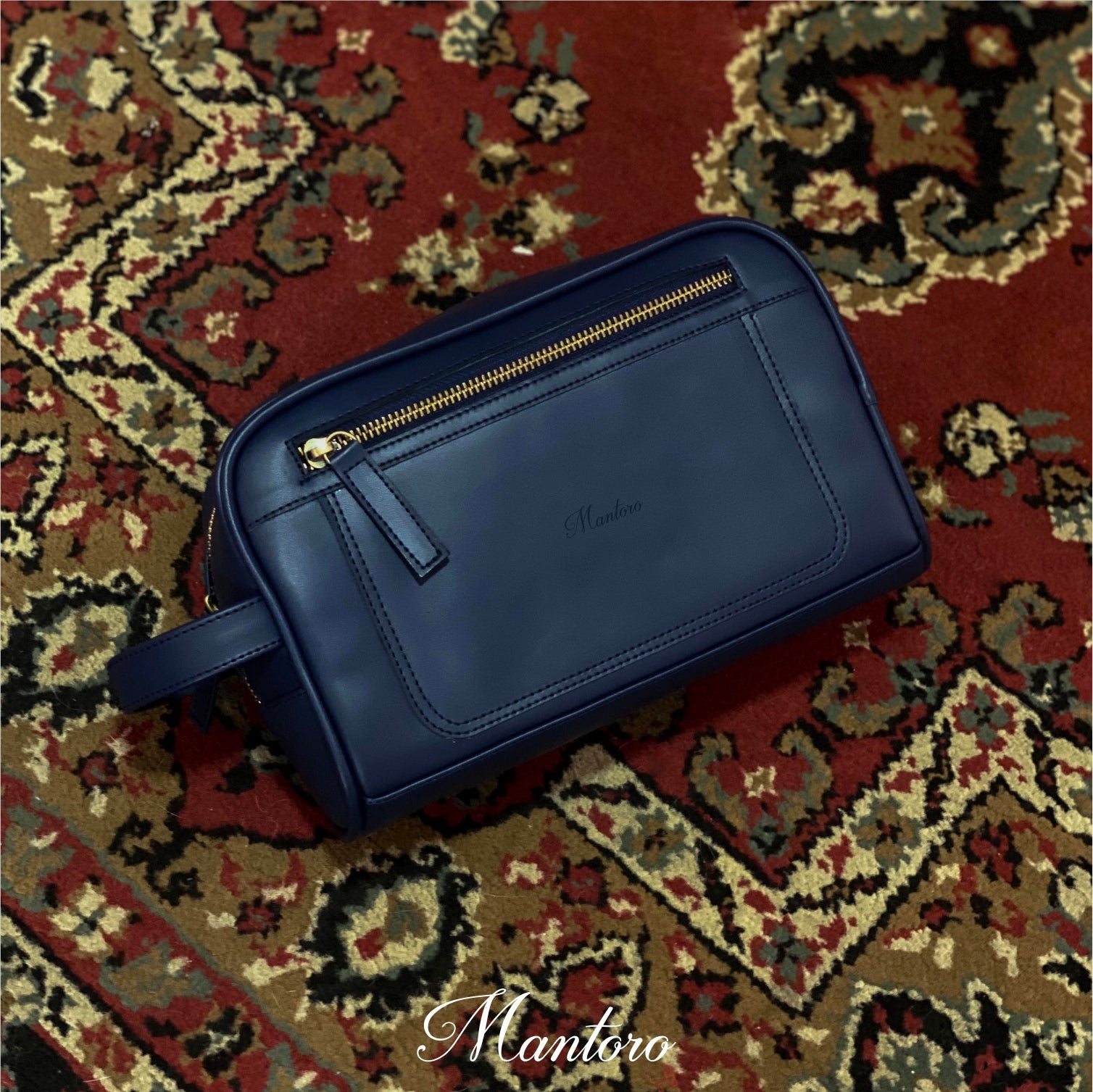 Neceser azul cuero vegano textura lisa
