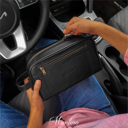 Neceser cuero vacuno negro para hombre 