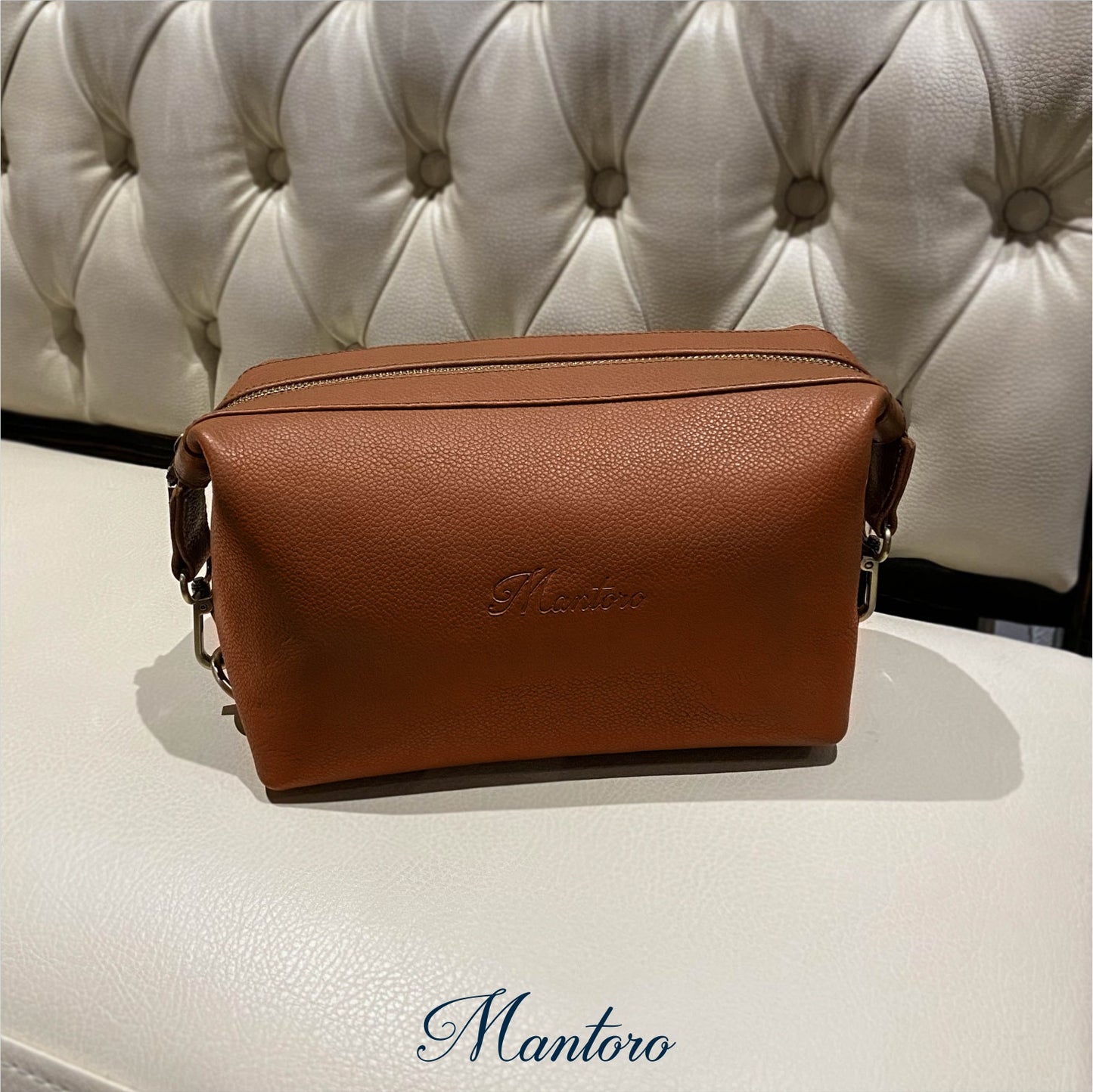 Neceser de viaje para hombres cuero vacuno camel