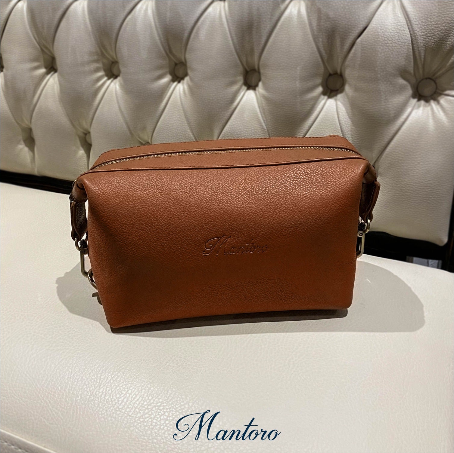 Neceser de viaje para hombres cuero vacuno camel