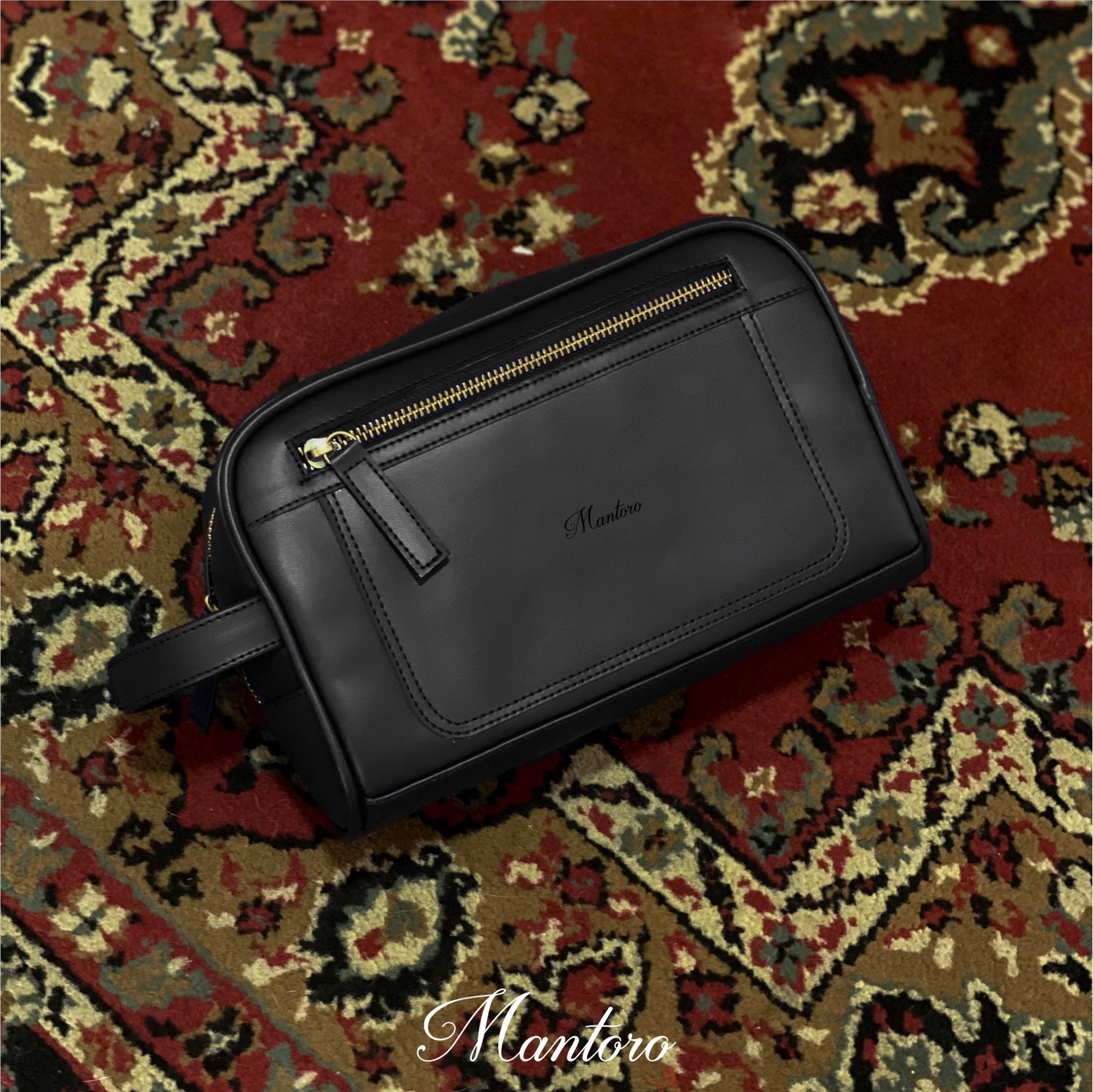 Neceser negro cuero vegano textura lisa