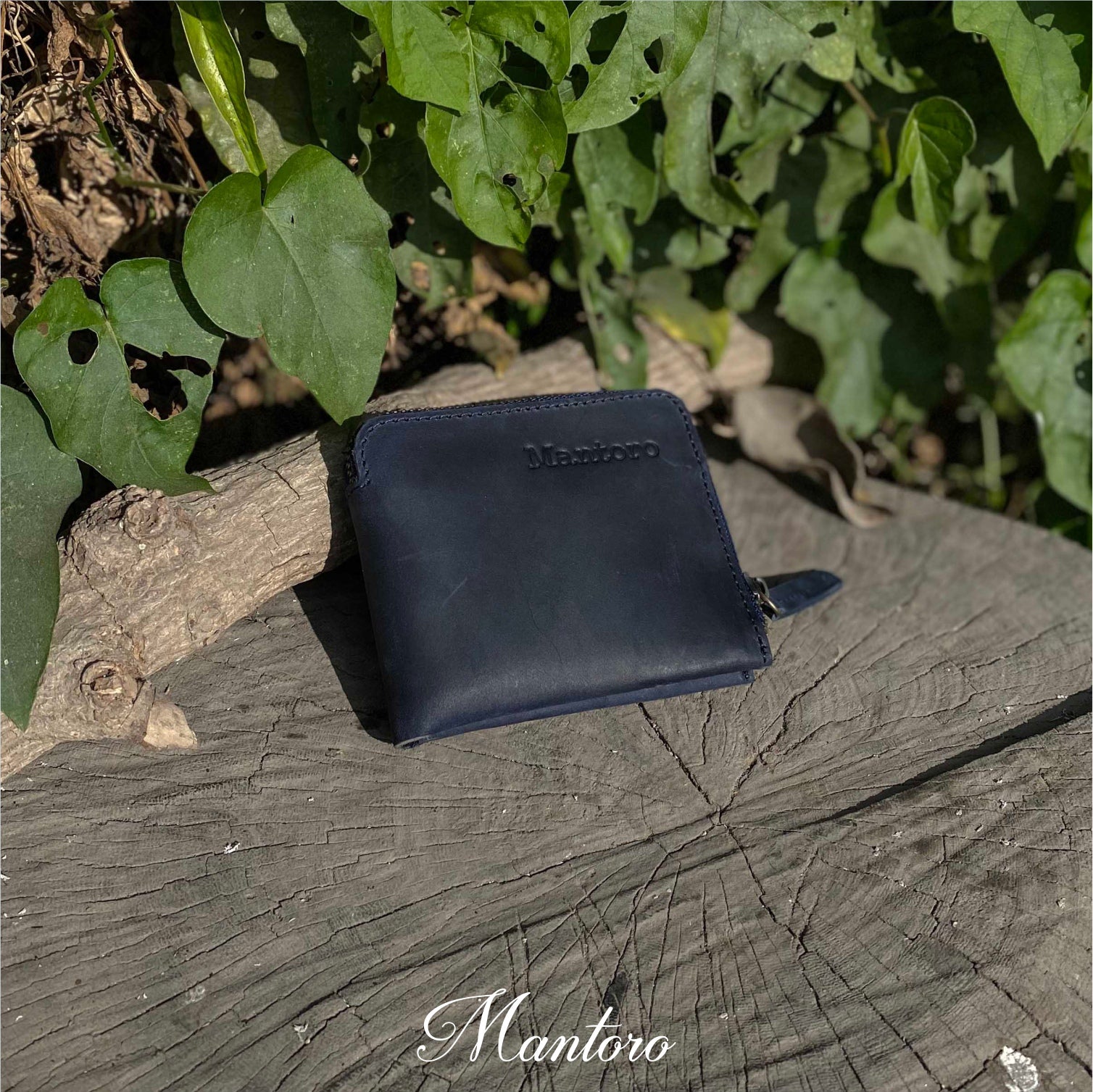 billetera azul de cuero rustico para hombre