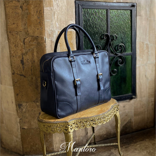 Muestra briefcase azul cuero vacuno